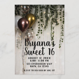 Invitation Verdure Feuilles Blancs Lumière Rustic Sweet 16