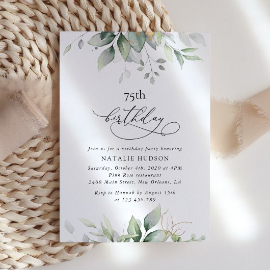Invitation Verdure, feuilles d'eucalyptus, Boho, Anniversaire