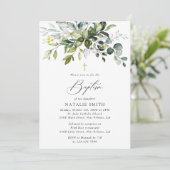 Invitation Verdure, Feuilles d'eucalyptus, Boho, Baptême (Debout devant)