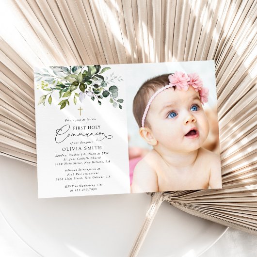 Invitation Verdure, Feuilles d'Eucalyptus, Première Communion