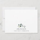 Invitation Verdure, Feuilles d'Eucalyptus, Première Communion (Dos)