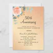 Invitation Verdure fleurie or rose 50e anniversaire mariage (Devant)