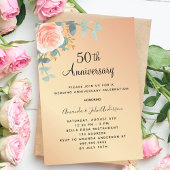Invitation Verdure fleurie or rose 50e anniversaire mariage