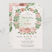 Invitation verdure fleurie rose vif couronne anniversaire (Devant / Derrière)