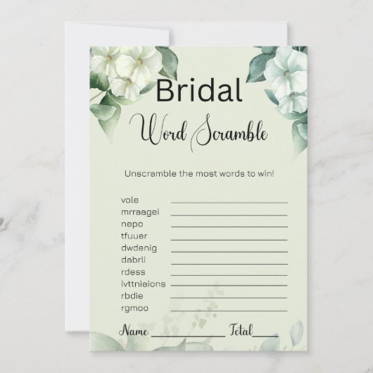 Invitation Verdure & Fleurs Bridal Green Word Scramble Jeu (Devant)