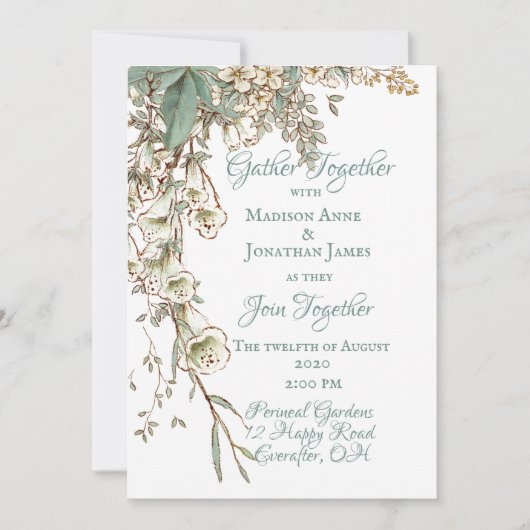 Invitation Verdure Floral Garland Script Mariage élégant (Devant)