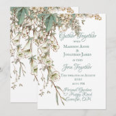Invitation Verdure Floral Garland Script Mariage élégant (Devant / Derrière)