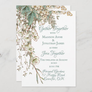 Invitation Verdure Floral Garland Script Mariage élégant