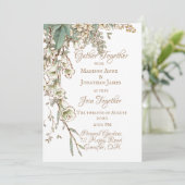 Invitation Verdure Floral Garland Script Mariage élégant (Debout devant)