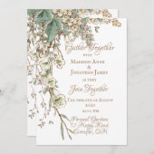Invitation Verdure Floral Garland Script Mariage élégant (Devant / Derrière)