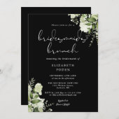 Invitation Verdure Floral Noir Et Blanc Bridesmaids Brunch (Devant / Derrière)