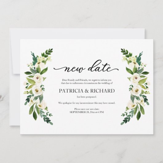 Invitation Verdure Floral Nouvelle Date Mariage Remise (Devant)