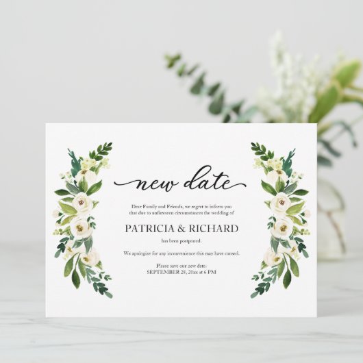 Invitation Verdure Floral Nouvelle Date Mariage Remise (Debout devant)