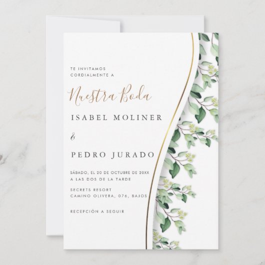 Invitation Verdure Floral Nuestra Boda Mariage espagnol (Devant)