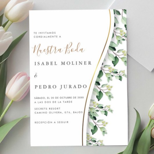 Invitation Verdure Floral Nuestra Boda Mariage espagnol