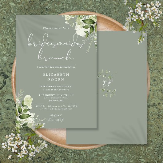 Invitation Verdure Floral Sage Green Bridesmaids Brunch