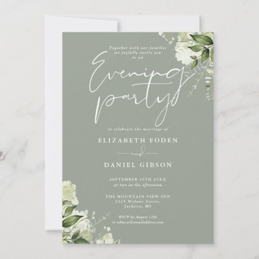 Invitation Verdure Floral Sage Vert Mariage soirée (Devant)