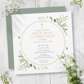 Invitation Verdure Foliage Or Première Communion sainte