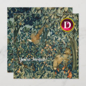 Invitation VERDURE, FOREST ANIMALS Fox, Pheasant, Vert Floral (Devant / Derrière)