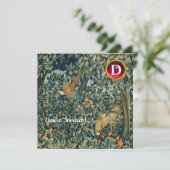 Invitation VERDURE, FOREST ANIMALS Fox, Pheasant, Vert Floral (Debout devant)