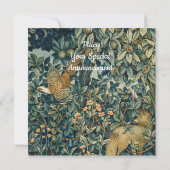 Invitation VERDURE, FOREST ANIMALS Fox, Pheasant, Vert Floral (Dos)