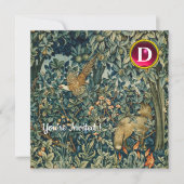 Invitation VERDURE, FOREST ANIMALS Fox, Pheasant, Vert Floral (Devant)