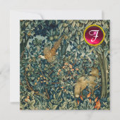 Invitation VERDURE, FOREST ANIMALS Fox, Pheasant, Vert Floral (Devant)