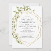 Invitation Verdure Géométrique Première Communion sainte (Devant)
