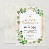 Invitation Verdure géométrique Première communion sainte des  (Devant / Derrière)