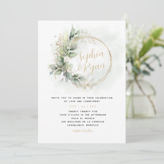 Invitation Verdure & Gold Eucalyptus Wreath (Debout devant)