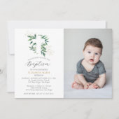 Invitation Verdure Gold Foliage Bébé Baptême Photo Baptême (Devant)