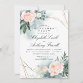 Invitation Verdure Gold Frame Rose Floral Engagement Party (Devant)