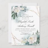 Invitation Verdure Gold Frame White Floral Engagement (Devant)