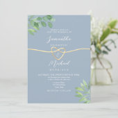 Invitation Verdure Gold Heart Dusty Blue Mariage (Debout devant)