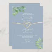 Invitation Verdure Gold Heart Dusty Blue Mariage (Devant / Derrière)