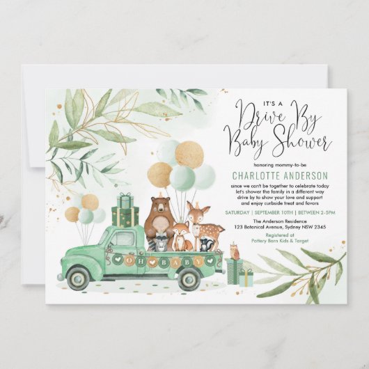 Invitation Verdure Gold Woodland Drive à travers le Baby show (Devant)