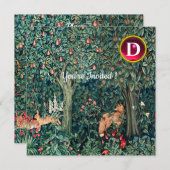 Invitation VERDURE, Hares d'ANIMAUX FORESTIERS, Renard, Flora (Devant / Derrière)