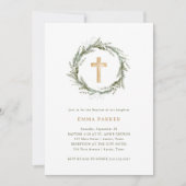 Invitation Verdure hivernale rustique | Couronne et baptême c (Devant)