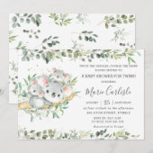 Invitation Verdure Koala Twins Gender Neutral Baby shower  (Devant / Derrière)