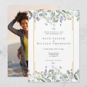 Invitation Verdure Lilac Aquarelle Florale Mariage photo