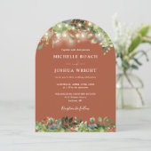 Invitation Verdure Lumières Arch Terracotta QR Code Mariage (Debout devant)