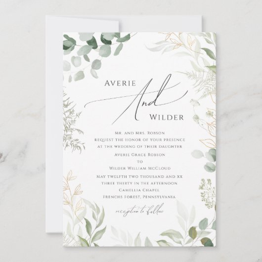 Invitation Verdure lunaire et or Mariage traditionnel (Devant)