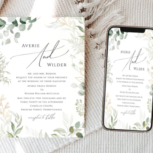 Invitation Verdure lunaire et or Mariage traditionnel