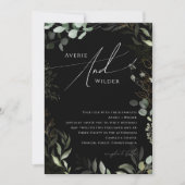 Invitation Verdure lunaire Mariage de couronne noir et or (Devant)