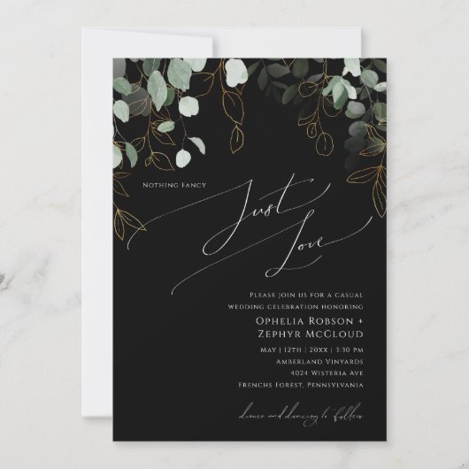 Invitation Verdure lunaire Or Noir Juste Aimer Mariage (Devant)