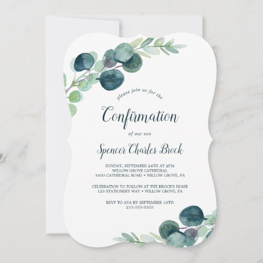 Invitation Verdure luxuriante et confirmation de l'eucalyptus (Devant)