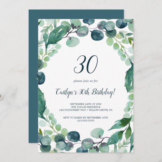 Invitation Verdure luxuriante et Eucalyptus 30e anniversaire (Devant / Derrière)