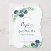 Invitation Verdure luxuriante et Eucalyptus avec Baptême croi (Devant)