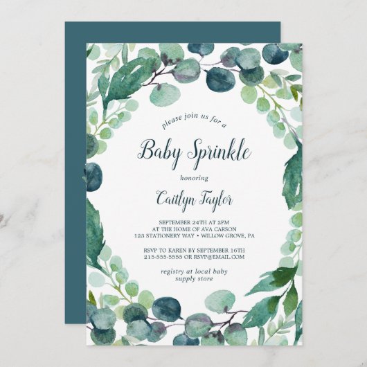 Invitation Verdure luxuriante et Eucalyptus Baby Sprinkle (Devant / Derrière)
