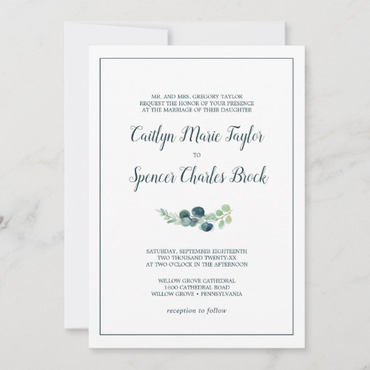 Invitation Verdure luxuriante et Mariage officiel de l'eucaly (Devant)